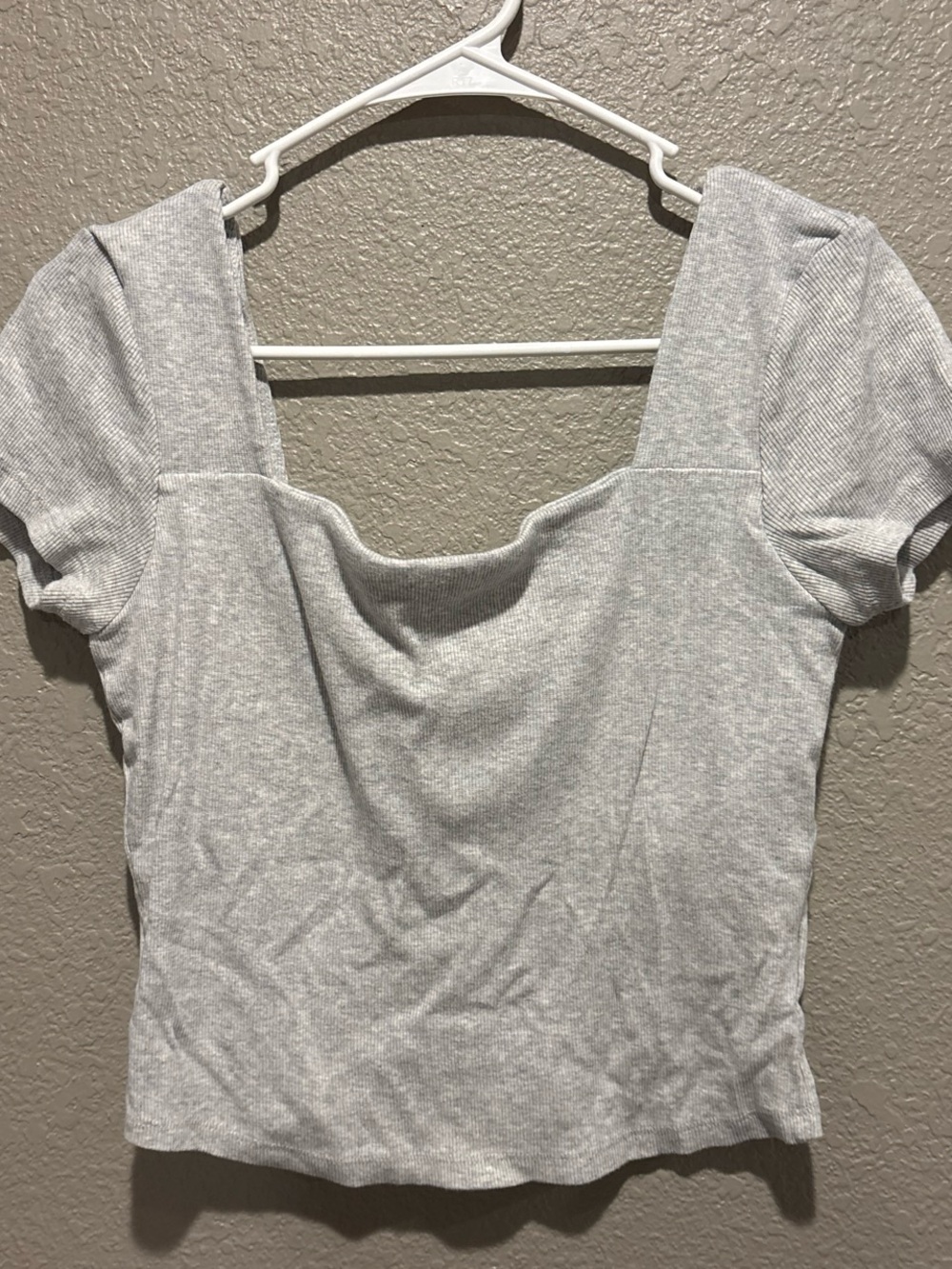 Square Neck Ribbed Short Sleeve Top - Light Gray